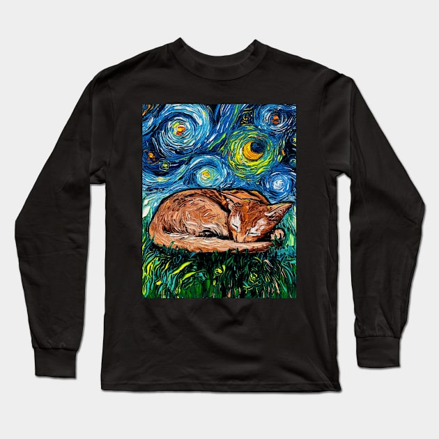 Sleepy Abyssinian Night Long Sleeve T-Shirt by sagittariusgallery